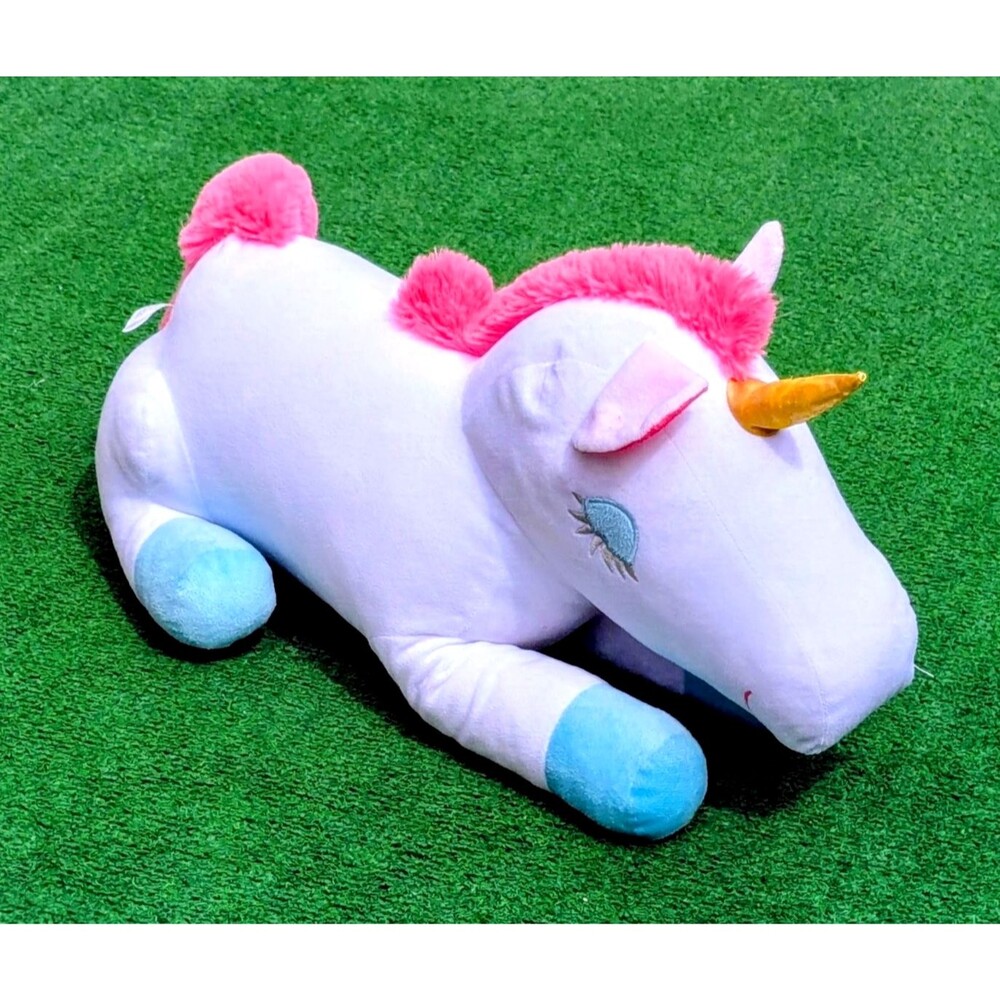 Your Zone Large White Unicorn 20" Plush Pink Hair Embroidered Eyes Blue Feet EUC